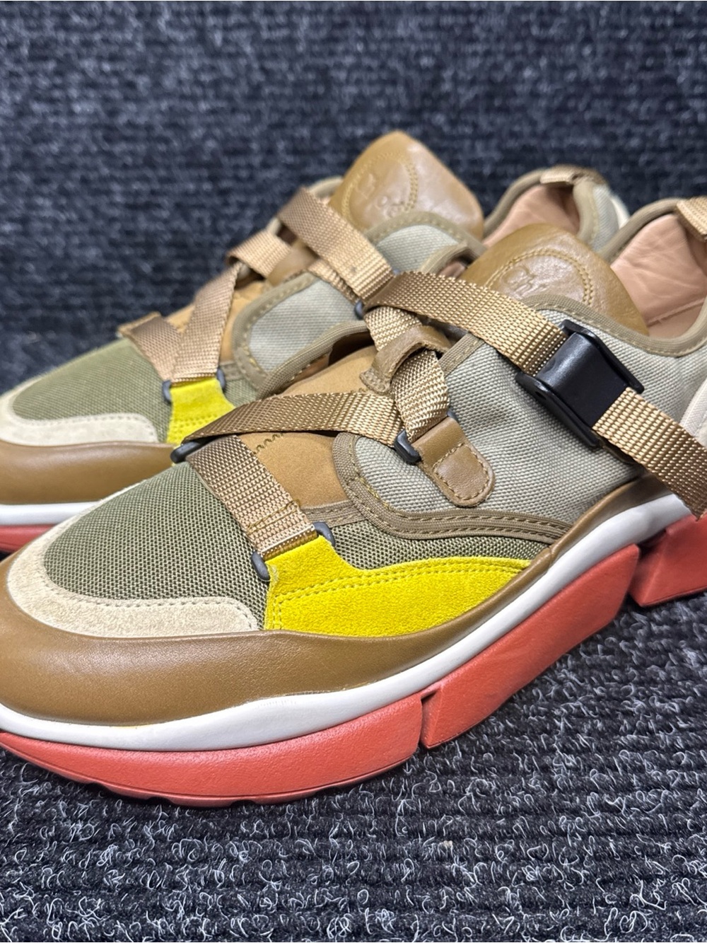 Chloe Sonnie Women’s Multicolor Fashion Sneakers in Olive, Brown & Yellow